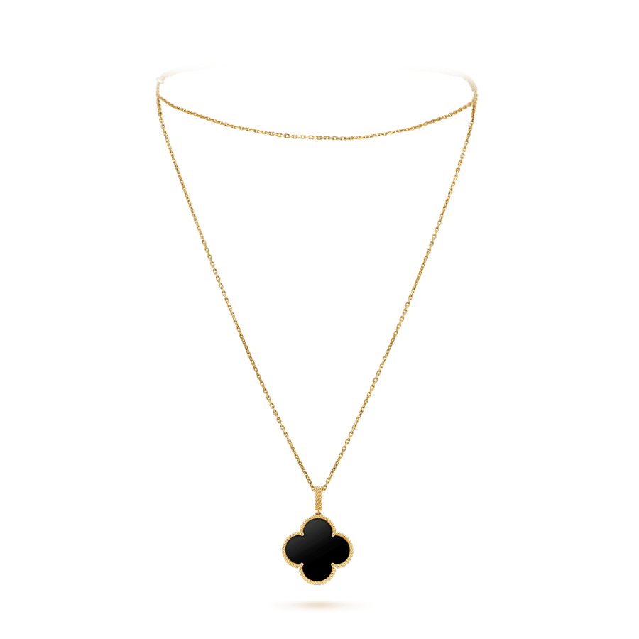 [Luxora]CLOVER 25MM GOLD ONYX BIG CLOVER NECKLACE