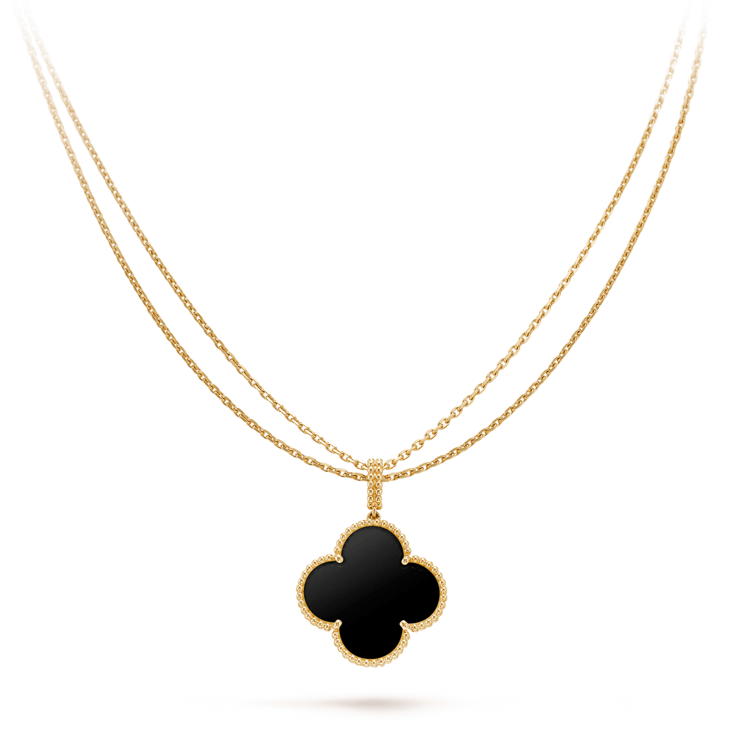 [Luxora]CLOVER 25MM GOLD ONYX BIG CLOVER NECKLACE