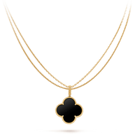 [Luxora]CLOVER 25MM GOLD ONYX BIG CLOVER NECKLACE