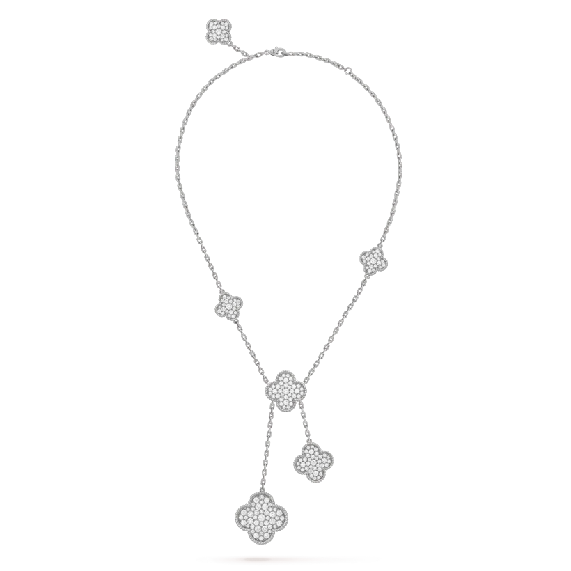 [Luxora]CLOVER 5 MOTIFS SILVER DIAMONDS NECKLACE