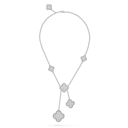 [Luxora]CLOVER 5 MOTIFS SILVER DIAMONDS NECKLACE