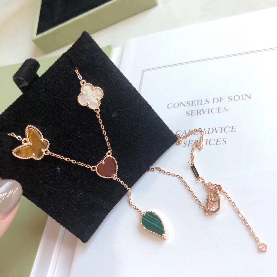 [Luxora]LUCKY SPRING 4 MOTIFS ROSE GOLD NECKLACE